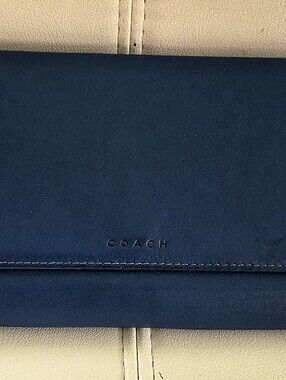 Vintage Coach Navy Blue Smooth Leather Slim Envelope Checkbook Wallet 90s